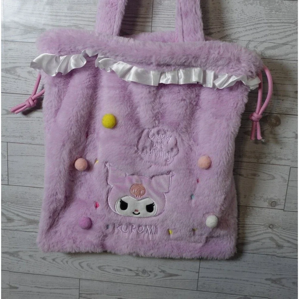Rare Out Os Stick Fuzzy Plush Sanrio X Miniso Kuromi Purple Medium Size Tote Bag
